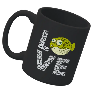 Love Fishing Green Blowfish Globe 11oz Mug